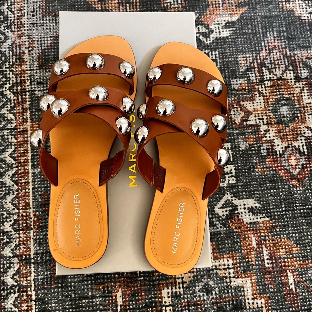 Marc Fisher Tan Sandals with Silver Studs